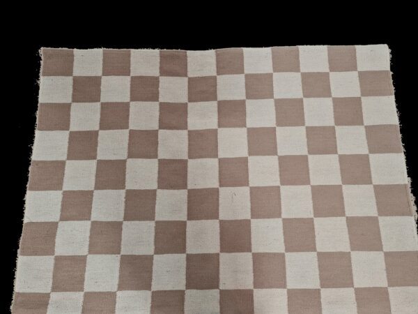 Brown and White Checkered Flatweave Wool Rug - Image 5