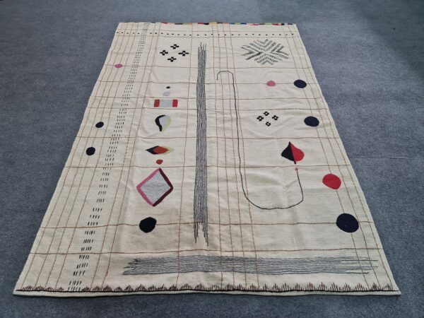 Black, White, and Multicolor Suzani Embroidered Wool Rug - Image 5