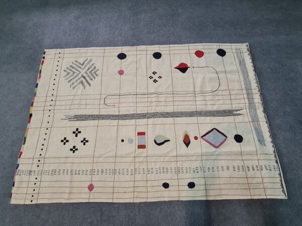 Black, White, and Multicolor Suzani Embroidered Wool Rug - Image 2