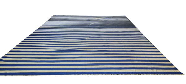 Blue and White Striped Flatweave Wool Kilim - Image 2