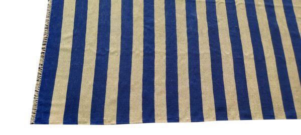 Blue and White Striped Flatweave Wool Kilim - Image 3