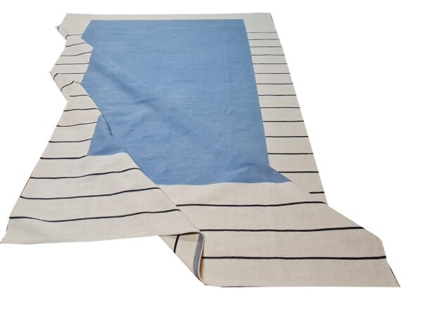 Long Life Blue and White Striped Flatweave Wool Rug - Image 2