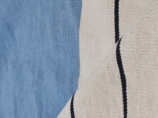 Long Life Blue and White Striped Flatweave Wool Rug - Image 4