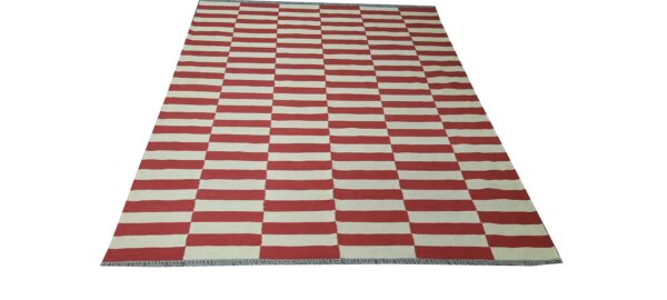 Red and White Striped Flatweave Wool Rug