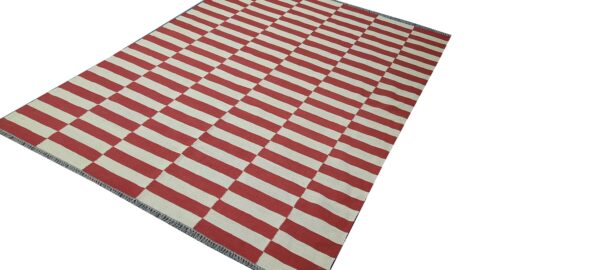 Red and White Striped Flatweave Wool Rug - Image 2