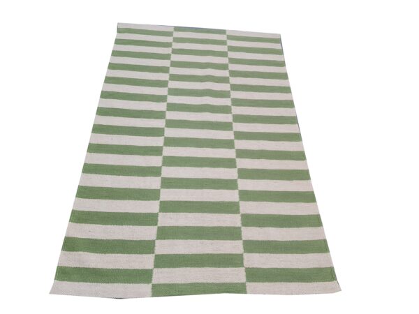 Crisp Green and White Striped Flatweave Wool Rug for a Clean, Invigorating Look