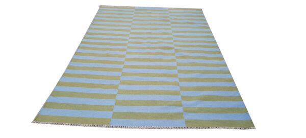 Green and Blue Striped Flatweave Wool Rug