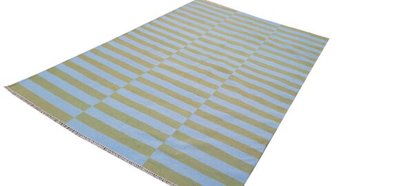 Green and Blue Striped Flatweave Wool Rug - Image 2