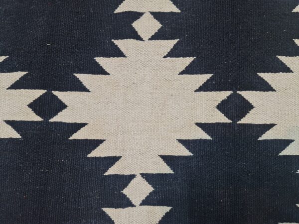 Black and White Geometric Flatweave Wool Rug in Black and White for Living Areas - Image 4