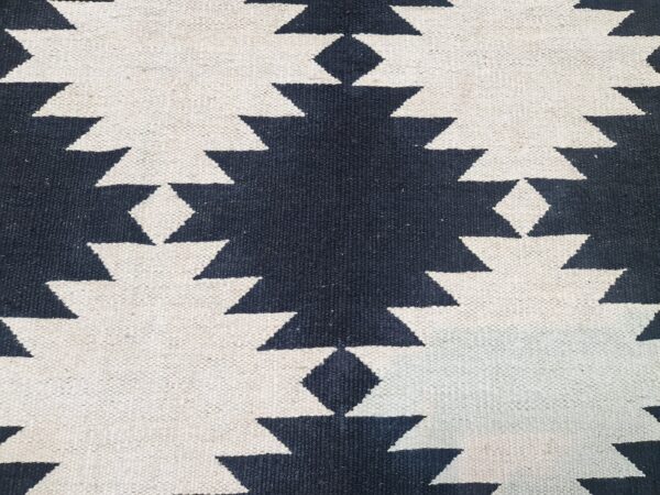 Black and White Geometric Flatweave Wool Rug in Black and White for Living Areas - Image 5