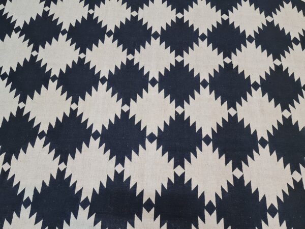 Black and White Geometric Flatweave Wool Rug in Black and White for Living Areas - Image 8