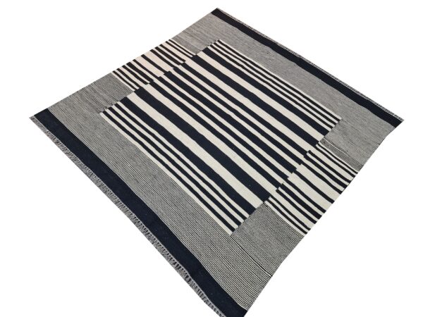 Reversible Black and White Striped Flatweave Wool Rug for Double the Wear - Image 2