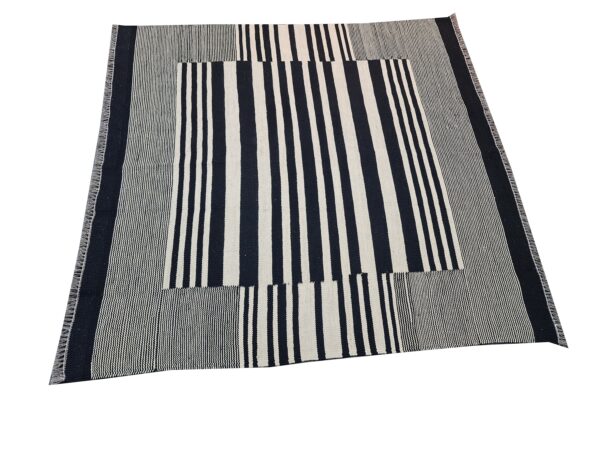 Reversible Black and White Striped Flatweave Wool Rug for Double the Wear - Image 3