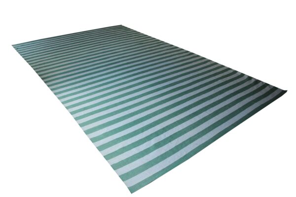 Green and Grey Striped Flatweave Wool Rug