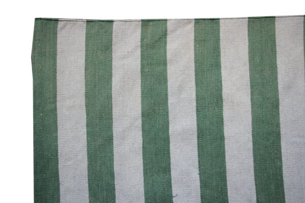 Green and Grey Striped Flatweave Wool Rug - Image 4