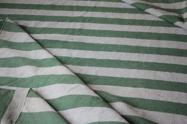 Green and Grey Striped Flatweave Wool Rug - Image 6