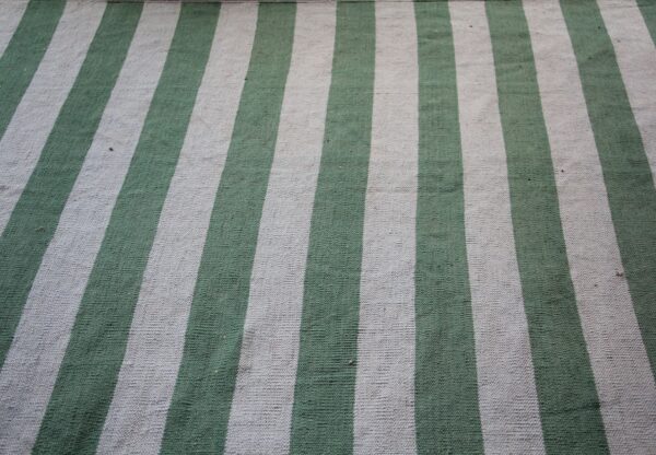 Green and Grey Striped Flatweave Wool Rug - Image 5