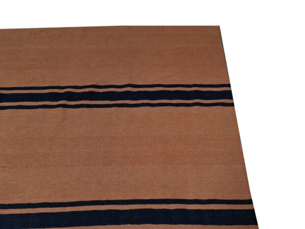 Black and Brown Striped Flatweave Wool Rug - Image 3