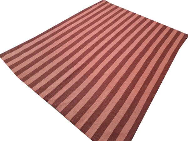 Pink and Red Striped Flatweave Wool Rug - Image 2