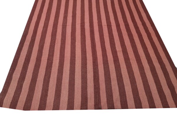 Pink and Red Striped Flatweave Wool Rug - Image 4