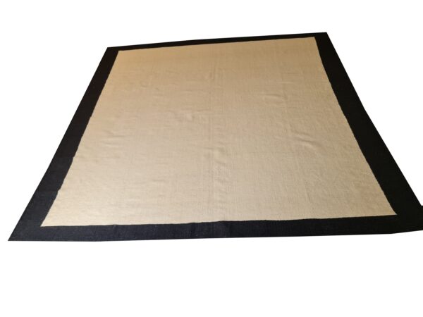 Black and Beige Striped Flatweave Wool Rug