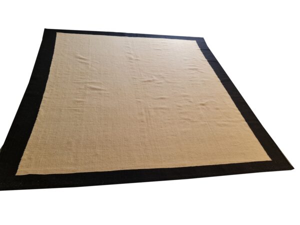 Black and Beige Striped Flatweave Wool Rug - Image 2