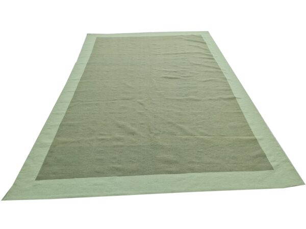 Green Striped Flatweave Wool Rug