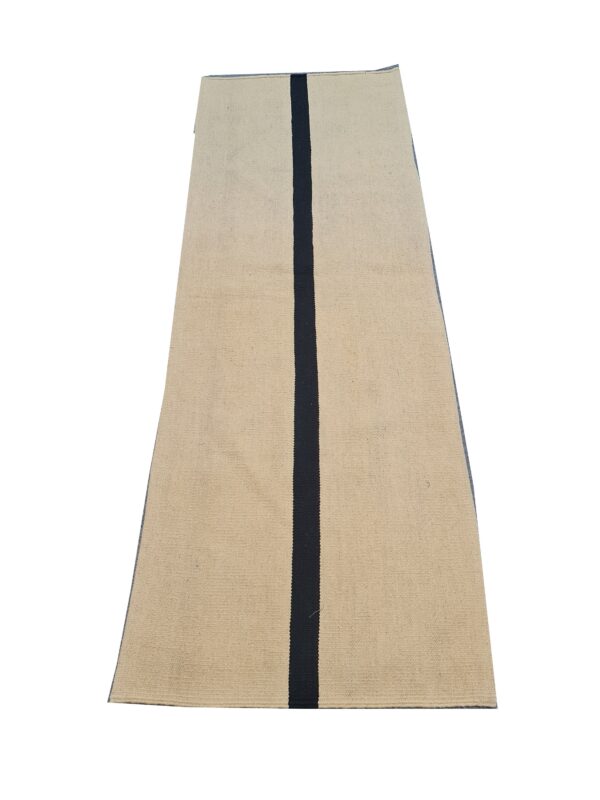 Black and Beige Striped Flatweave Wool Runner - Image 3