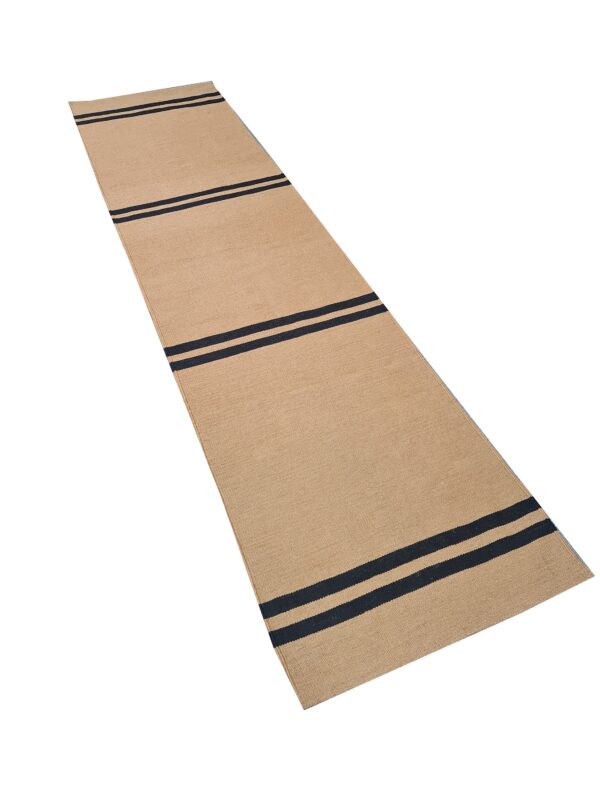 Beige and Black Striped Flatweave Wool Runner