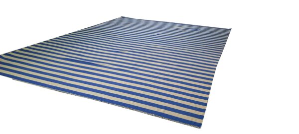 Blue and White Striped Flatweave Wool Kilim