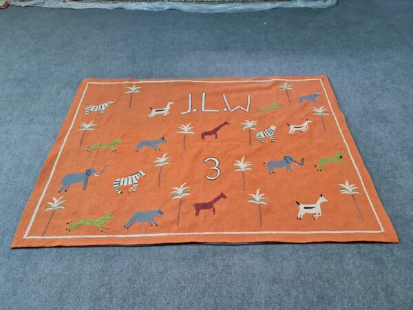 Orange and Multicolor Suzani Embroidered Wool Rug