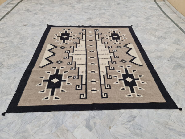 Brown, White, and Multicolor Navajo Flatweave Wool Rug