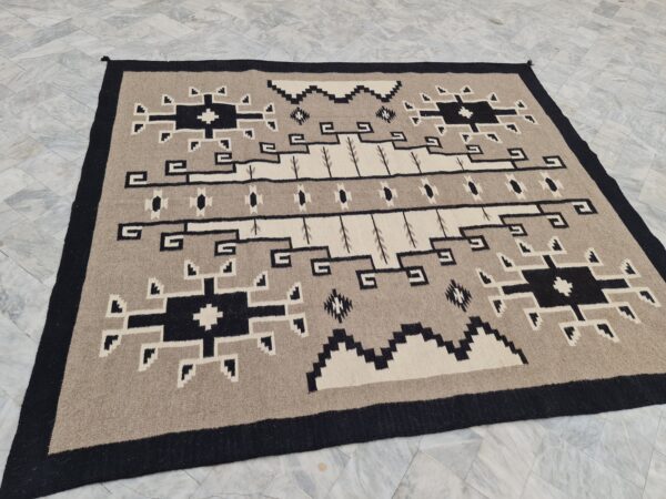 Brown, White, and Multicolor Navajo Flatweave Wool Rug - Image 3