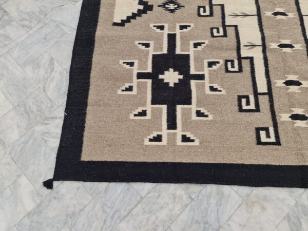 Brown, White, and Multicolor Navajo Flatweave Wool Rug - Image 4