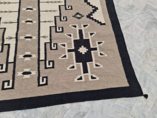 Brown, White, and Multicolor Navajo Flatweave Wool Rug - Image 5