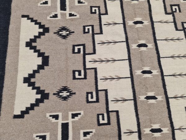 Brown, White, and Multicolor Navajo Flatweave Wool Rug - Image 8