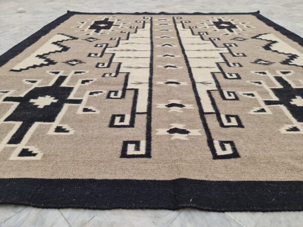 Brown, White, and Multicolor Navajo Flatweave Wool Rug - Image 9