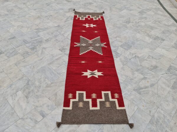 Red, Brown, and Multicolor Navajo Flatweave Wool Runner - Image 3