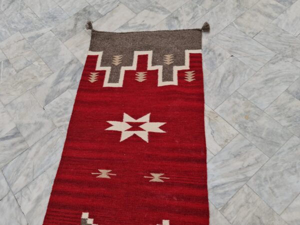 Red, Brown, and Multicolor Navajo Flatweave Wool Runner - Image 5