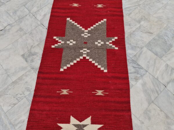 Red, Brown, and Multicolor Navajo Flatweave Wool Runner - Image 6