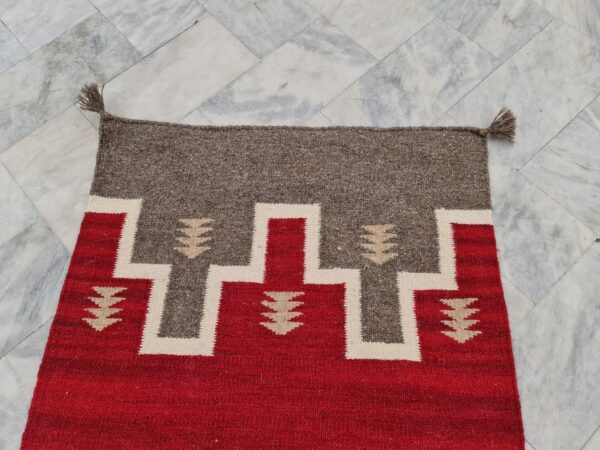 Red, Brown, and Multicolor Navajo Flatweave Wool Runner - Image 9