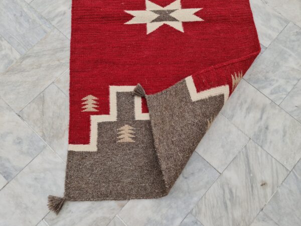 Red, Brown, and Multicolor Navajo Flatweave Wool Runner - Image 10