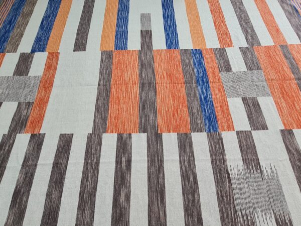 Orange, Brown, and Multicolor Striped Flatweave Wool Rug - Image 4