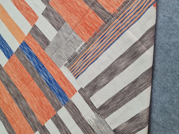 Orange, Brown, and Multicolor Striped Flatweave Wool Rug - Image 5