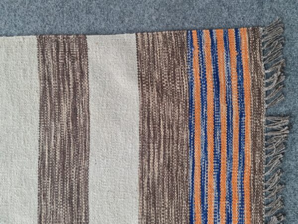 Orange, Brown, and Multicolor Striped Flatweave Wool Rug - Image 7