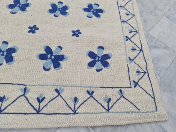 Blue and White Suzani Embroidered Wool Rug - Image 5