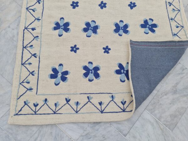 Blue and White Suzani Embroidered Wool Rug - Image 9