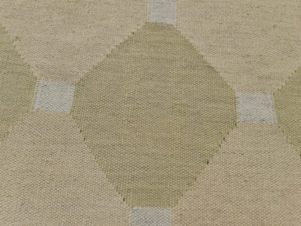 Green and Beige Geometric Flatweave Wool Rug - Image 6