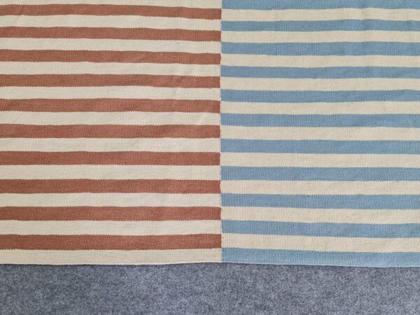 Blue, Brown, and Multicolor Striped Flatweave Wool Rug - Image 3