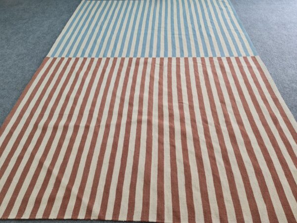 Blue, Brown, and Multicolor Striped Flatweave Wool Rug - Image 4